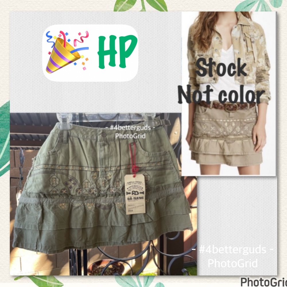 New DA-NANG Sequins Embroidered Cotton 2 Tiered Ruffle Ginger Boho Mini Skirt LG